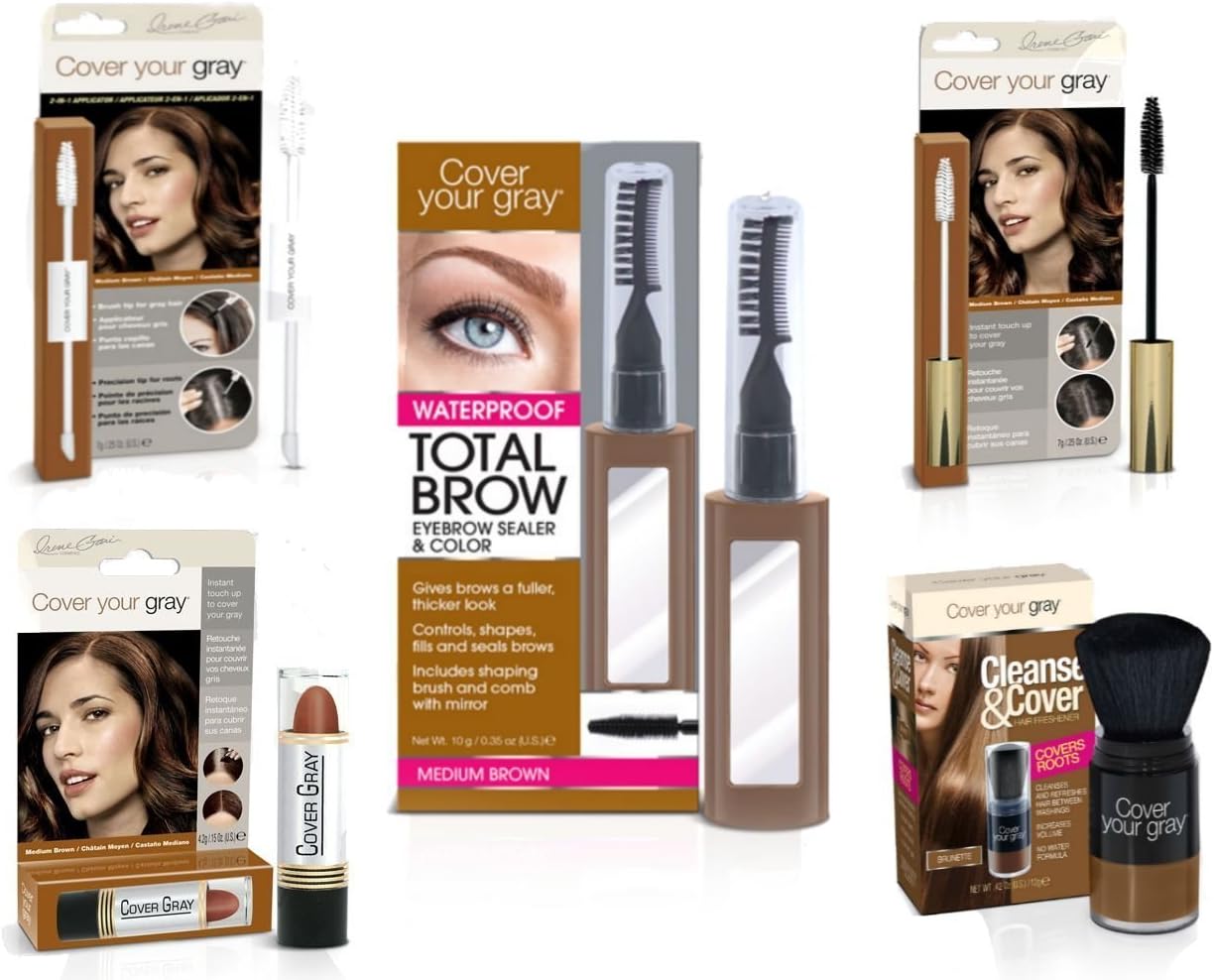 Cover Your Roots Head & Brow Gray Coverage 5 Piece Set - Medium Brown