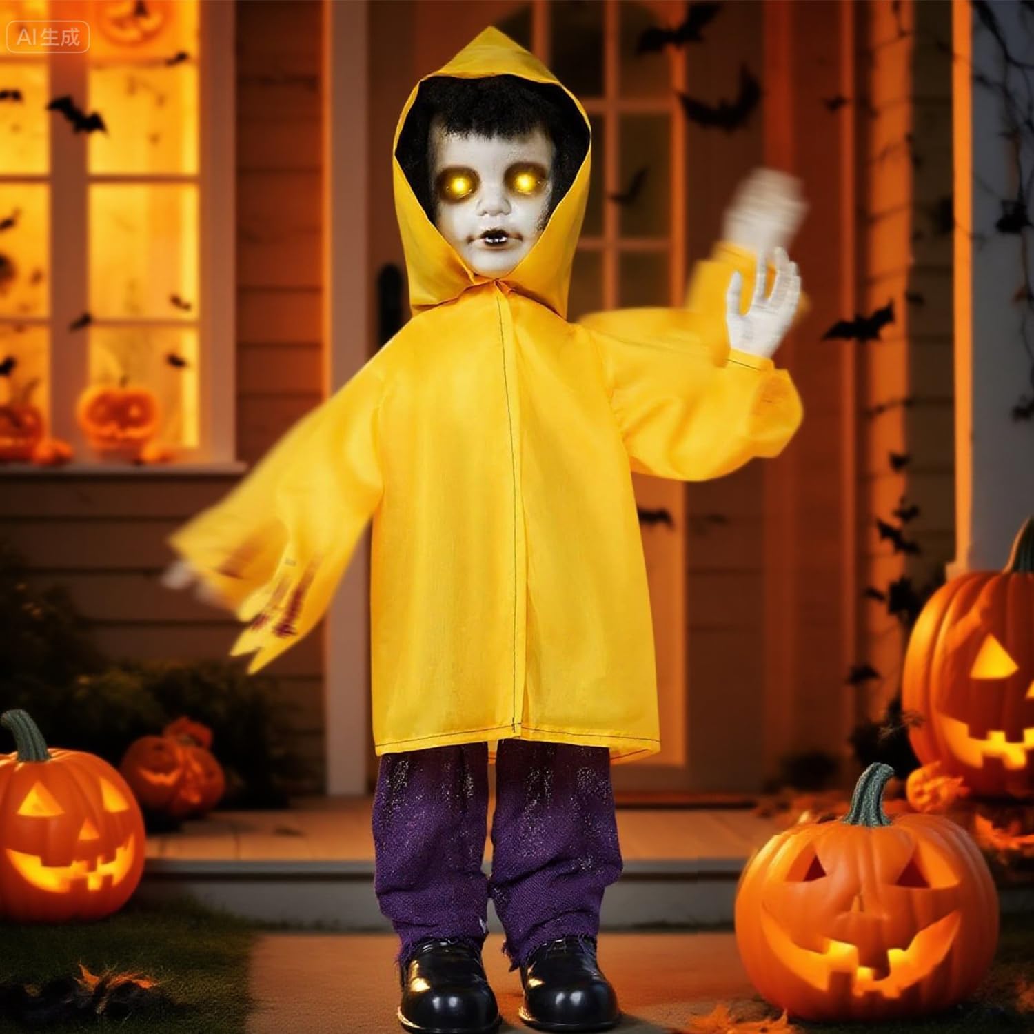 Photo 1 of YOKUJITU Halloween Animatronics Decorations Outdoor,35 inch Life Size Animated Halloween Decorations with Glowing Eyes Sound & Touch Activated Sensor,Talking Scary Animatronics Props for Garden Party