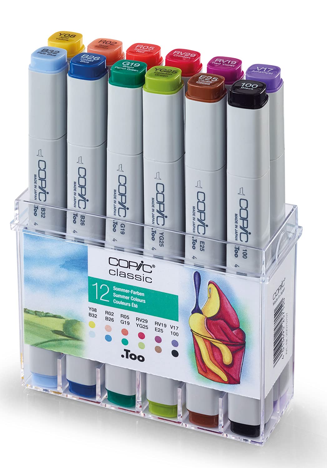 Copic Classic Coloured Marker Pen - Set of 12 Summer, For Art & Crafts, Colouring, Graphics, Highlighter, Design, Anime, Professional & Beginners, Art Supplies & Colouring Books
