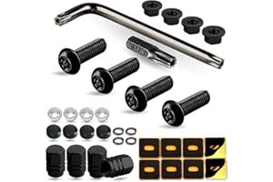 BGMVFK Black Anti Theft License Plate Screws- Rustproof Stainless Steel Security Car Tag Bolts Hardware, M6 (1/4") Tamper Proof Screws, Fastener Nut, Caps Cover for Front Rear Frame Holder Mounting