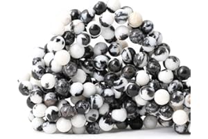CHEAVIAN 45PCS 8mm Natural Black White Zebra Jasper Gemstone Round Loose Beads Crystal Energy Stone for DIY Jewelry Making 1 Strand 15"