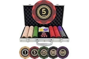 LOYCHIP Casino-Grade Clay Poker Chip Set, 300pcs 14g Numbered Chips with Aluminum Case, 2 Decks, 5 Dice, Dealer Buttons, Premium Poker Set for Texas Hold'em, Blackjack, Home Game Night, Family Party, Travel
