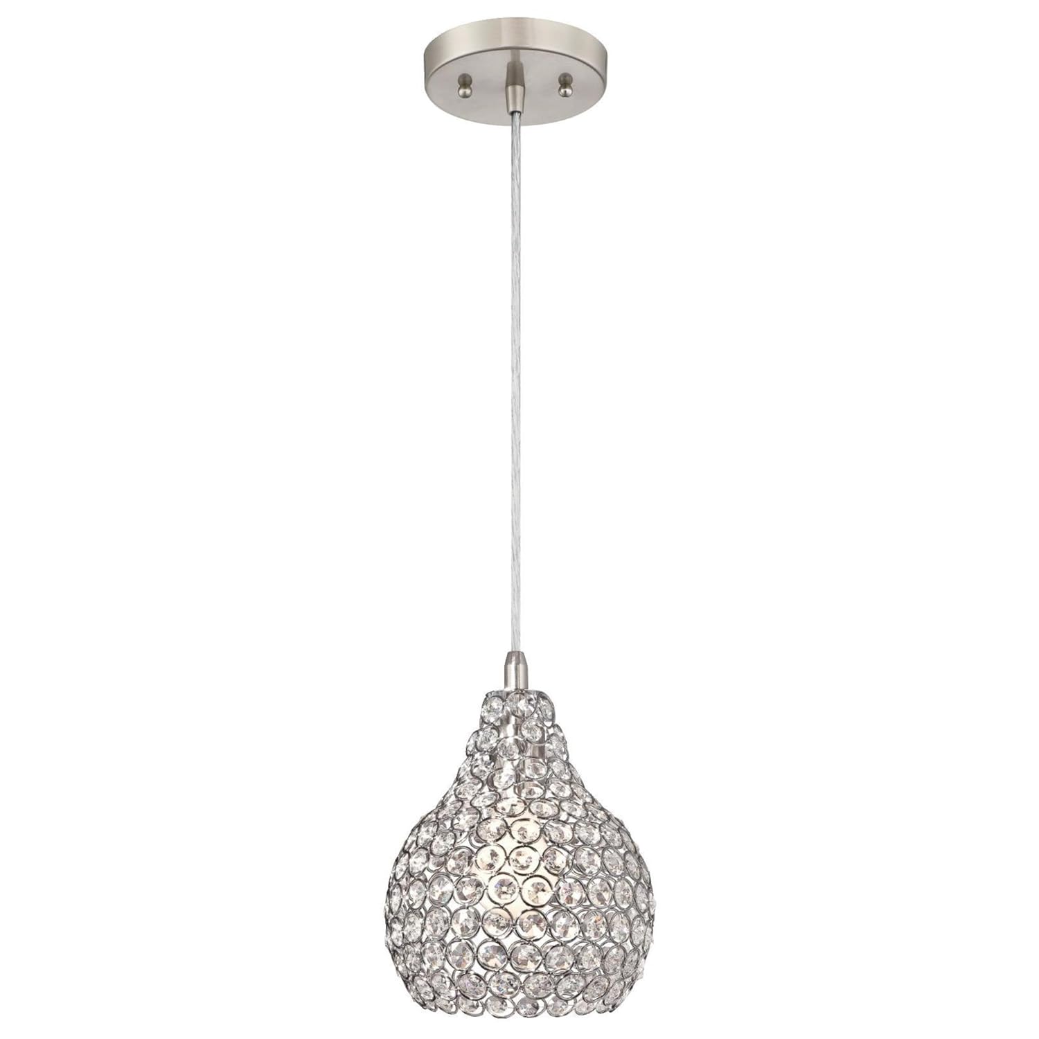 Westinghouse Lighting 6103700 One-Light Indoor Mini Pendant, Brushed Nickel Finish Crystal Jewel Shade