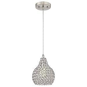 Westinghouse Lighting 6103700 One-Light Indoor Mini Pendant, Brushed Nickel Finish Crystal Jewel Shade