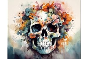 EIBEILI Paint by Numbers Kit for Adults on Canvas, Skull with Floral Color by Numbers Painting Kits for Kids Beginner Oil Painting Kits Drawing DIY Acrylic Arts Craft Kit Gift for Home Decor 20x16 in