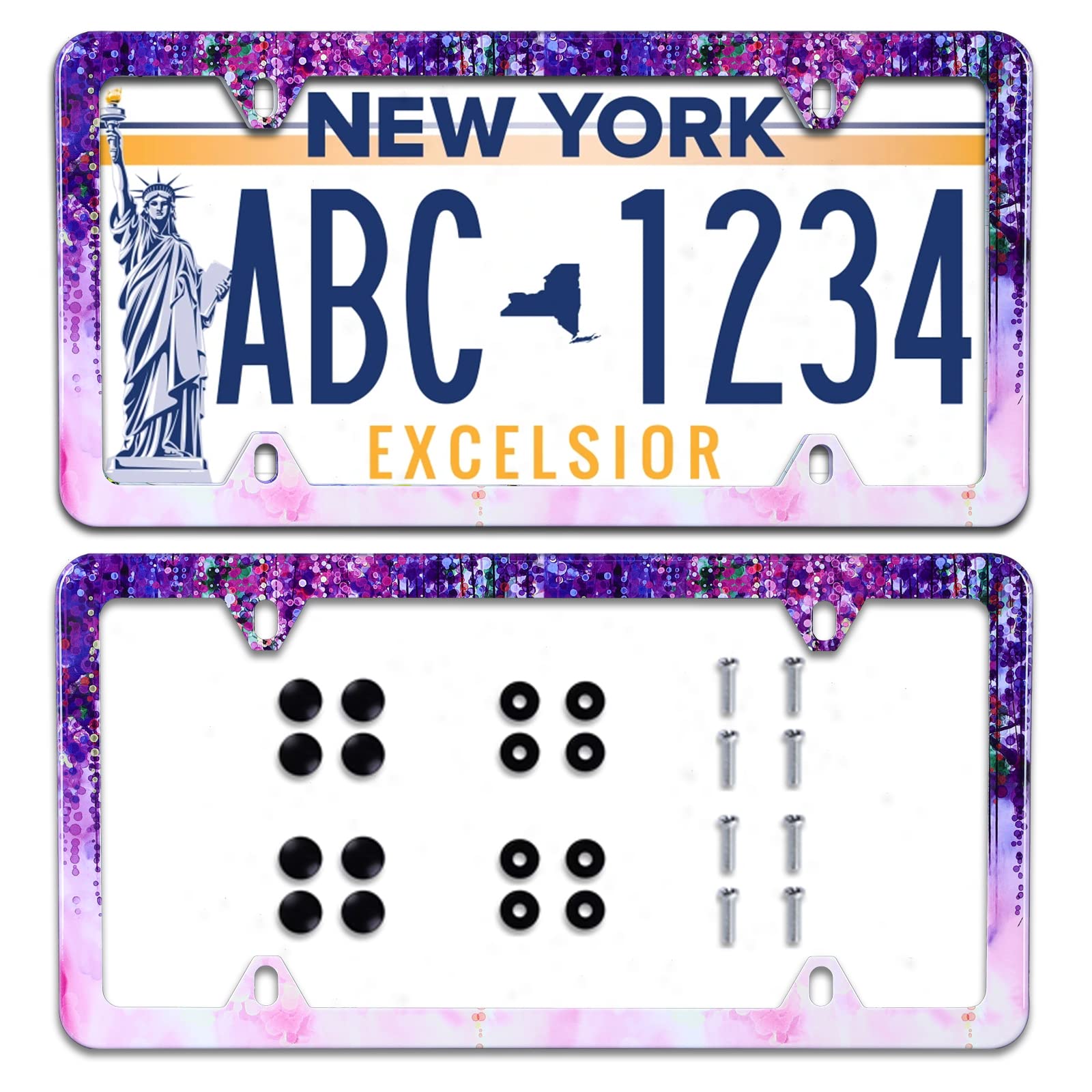 Photo 1 of ?2Pcs? Violet Flowers Watercolor Wisteria Flowers License Plate Frame Stainless Steel Car License Plate Frame Accessory Car Plate Frame Decor for US Canada Vehicle Standard Size