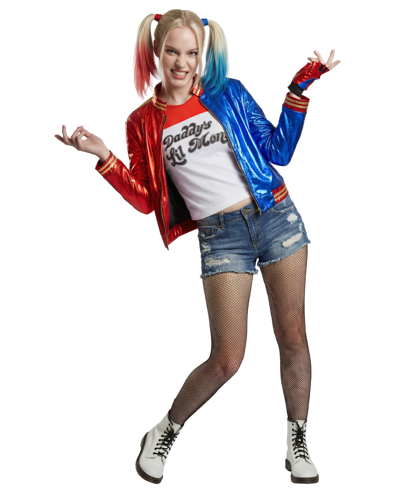 Funidelia Official Harley Quinn Costume Kit - Suicide Squad for Women, Includes T-Shirt and Jacket, DC Comics - Outfit for Adults for Carnival and Halloween - Size XS Blue
