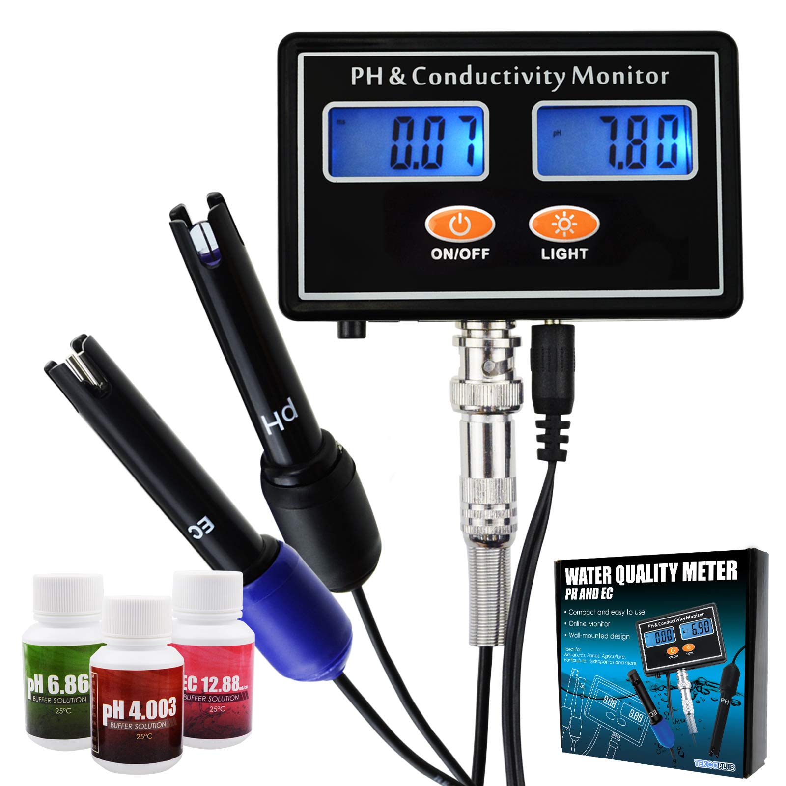 pH EC Temperature Meter Waterproof Water Quality Tester Monitor Acidometer Drink Water Quality Multi-Parameter, hydroponics, pools, spa (Monitor Type EC PH meter)
