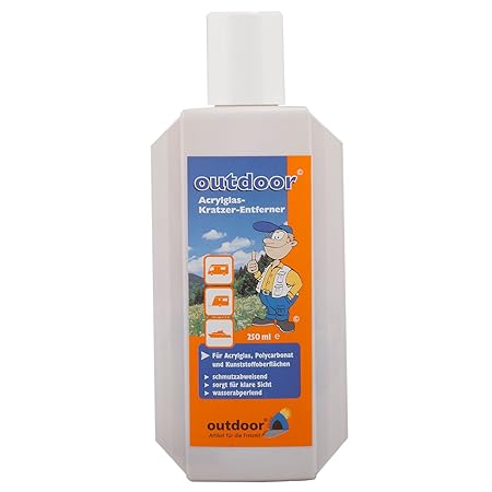 Outdoor Acryl Glas Kratzer Entferner Acrylpflege Politur Zelt Boot PKW Wohnmobil 250 ml