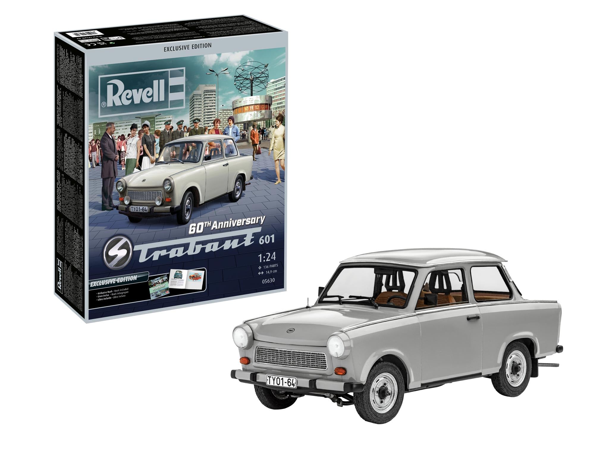 Revell 05630 60th Anniversary Trabant 601 "Exclusive Edition 1:24 Scale Unbuilt/Unpainted Plastic Model Kit with Accessories