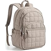 BAGSMART College Laptop Backpack, Travel Backpack for Women, Quilted Casual Daypack, Water-Resistant Bookbag for 15.6 Inch Laptop, Camel