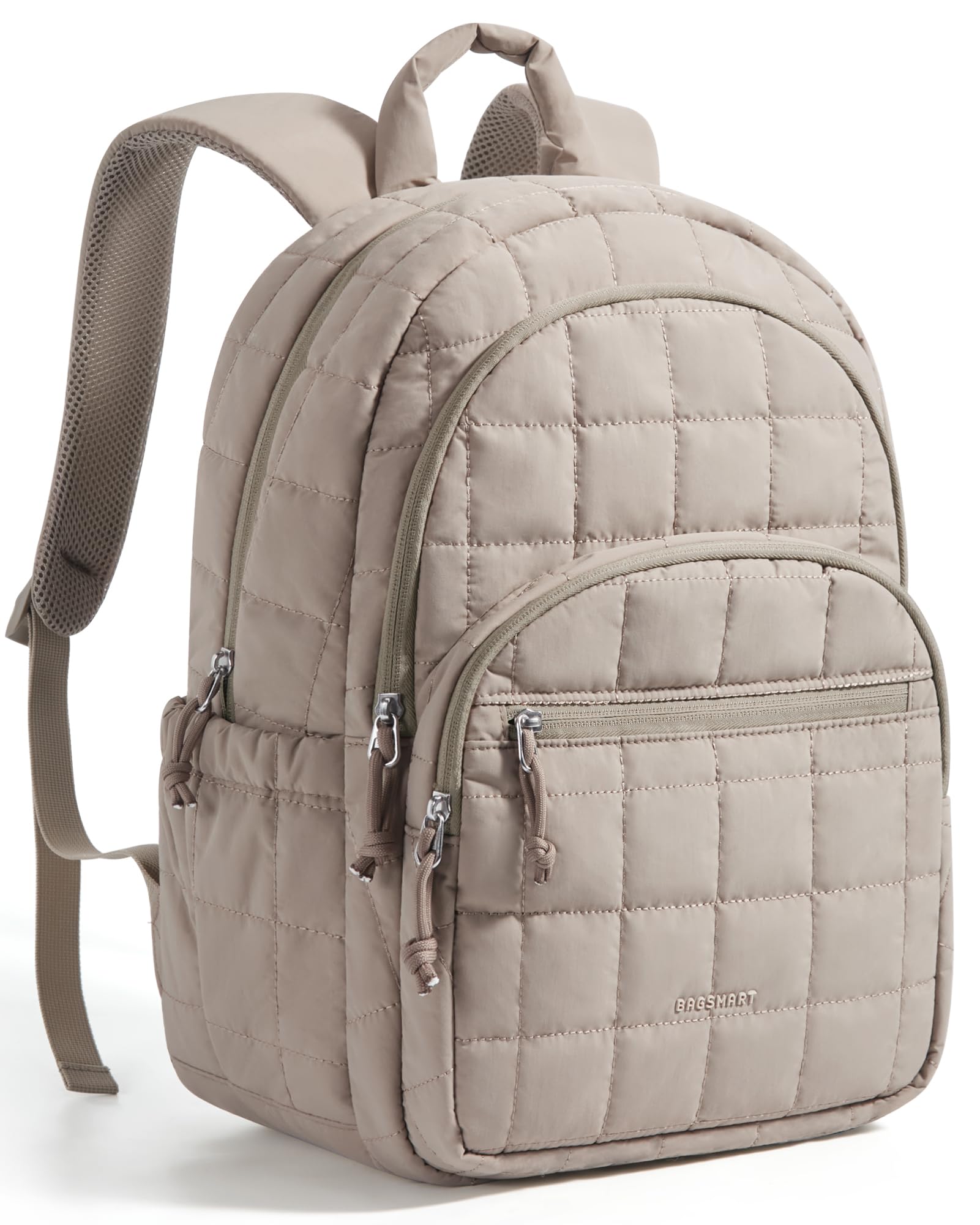 Photo 1 of (see all images) BAGSMART College Laptop Backpack, Travel Backpack for Women, Quilted Casual Daypack, Water-Resistant Bookbag for 15.6 Inch Laptop, Camel