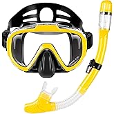 Snorkeling Gear for Adults, Dry Top Snorkel Set with Panoramic Anti-Leak and Anti-Fog Tempered Glass Lens, Adjustable Snorkeling Set for Scuba Diving Swimming Training Snorkel Kit