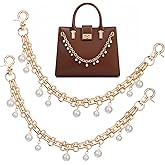 2Pcs 10 Inch Golden Purse Charms for Handbags, Decorative Bag Strap Extenders, Durable Gold Pearl Chain for Purse, Perfect Bag Handle Replacement & Gold Chain for Women’s Crossbody Bags & Handbags