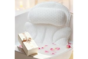 EULAXLAB Bath Pillows for Tub with Gift Box & Laundry Bag – 4D Air Mesh Bathtub Pillow with Extended Wings, Shoulder Coverage, Spine-Line Support & 6 Non-Slip Suction Cups – Relaxing Gift for Women & Mom