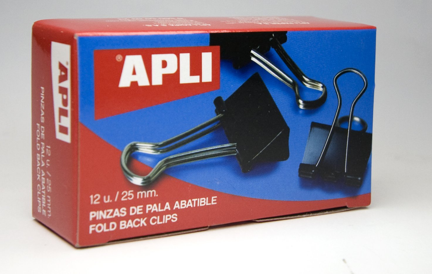 APLI Metal Office Foldback Clips 25mm, Black (Pack of 12)