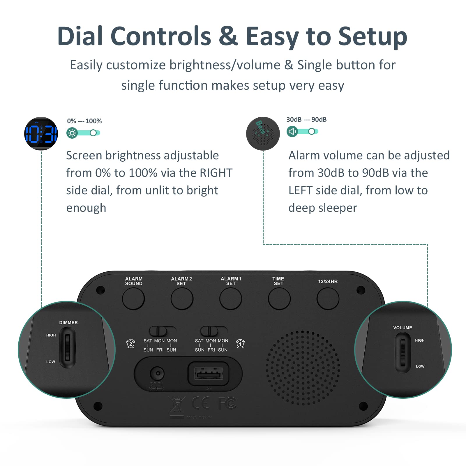 Odokee Digital Dual Alarm Clock For Bedroom, Easy To Set, 0100 Dimmer