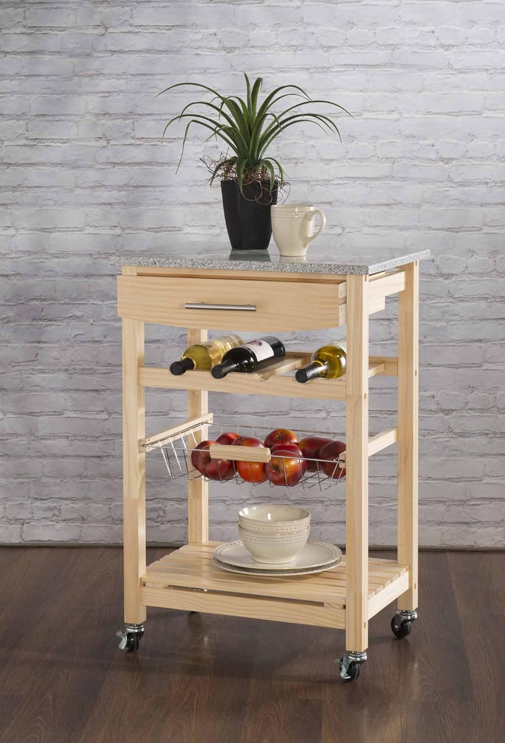Linon Kitchen Island Granite Top, 33.88" x 22.8" x 15.63", Natural - Kitchen Islands & Carts