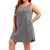 Beocut Plus Size V Neck Tank Nightgowns Women Sleepwear Sleeveless Night Gown Dresses Sleep Shirts with Pockets