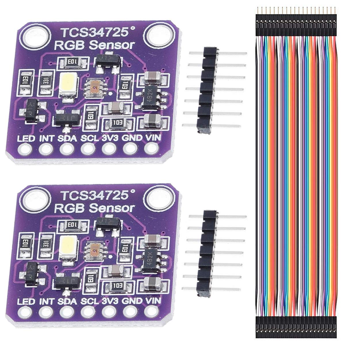 Youmile 2PCS TCS-34725 TCS34725 RGB Light Color Module Colour Recognition Sensor with IR Filter and White LED for Arduino with Dupont Cable