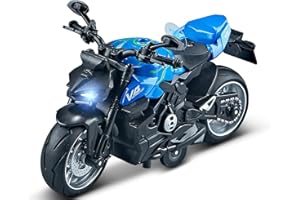 Gilumza Pull Back Motorcycle Toys, Ducati Gift with Music Lighting, Street Fighter Motorcycles Toy for Boys Kids Age 3-12 Year Old (Blue)