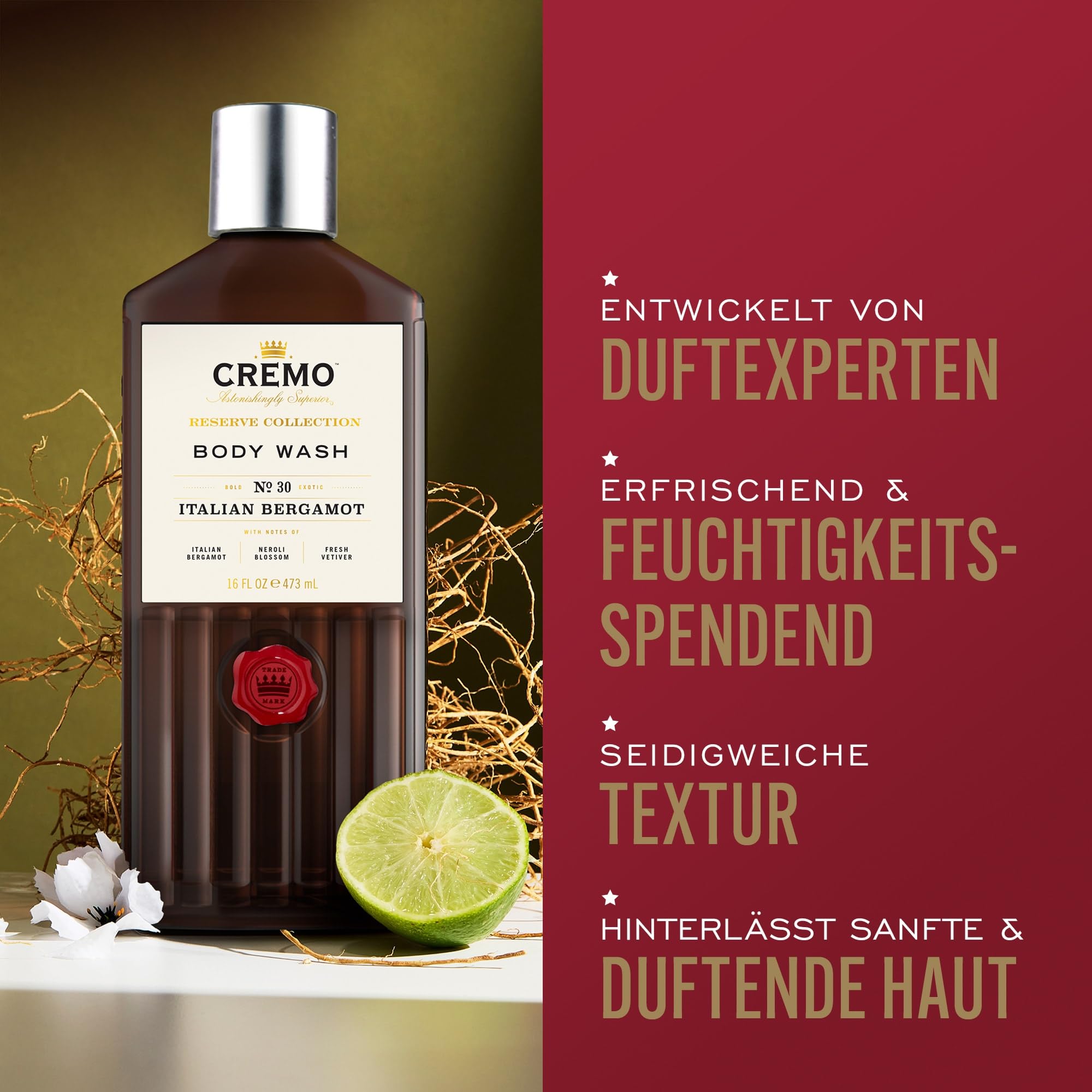 CREMO RESERVE COLLECTION BODY WASH - DUSCHGEL - ITALIAN BERGAMOT - LUXUSDUFT - 473ml 2