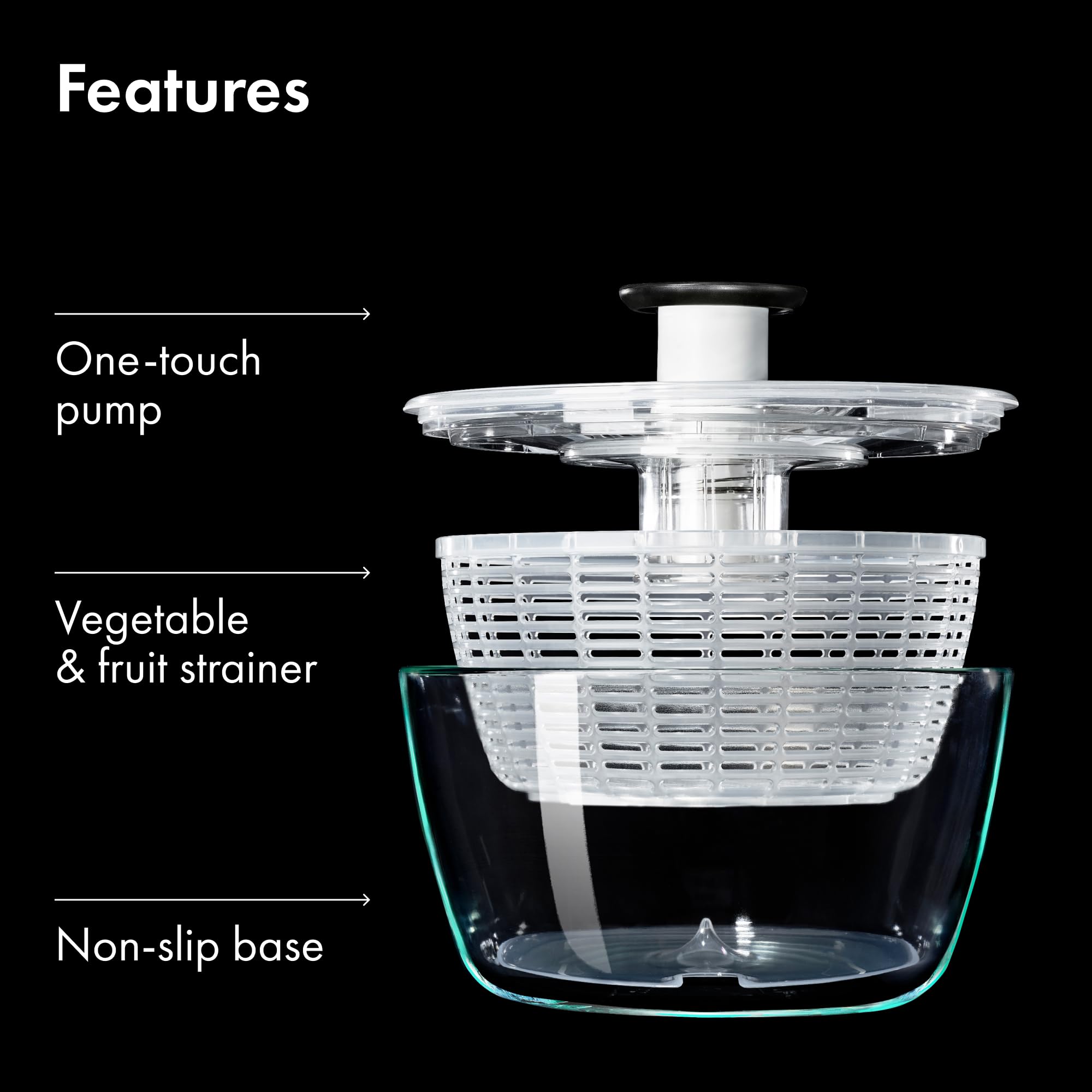 OXO Good Grips Glass Salad Spinner - Large 6.22-Qt Lettuce & Fruit Washer, Borosilicate Glass Bowl, BPA-Free, Easy Pump