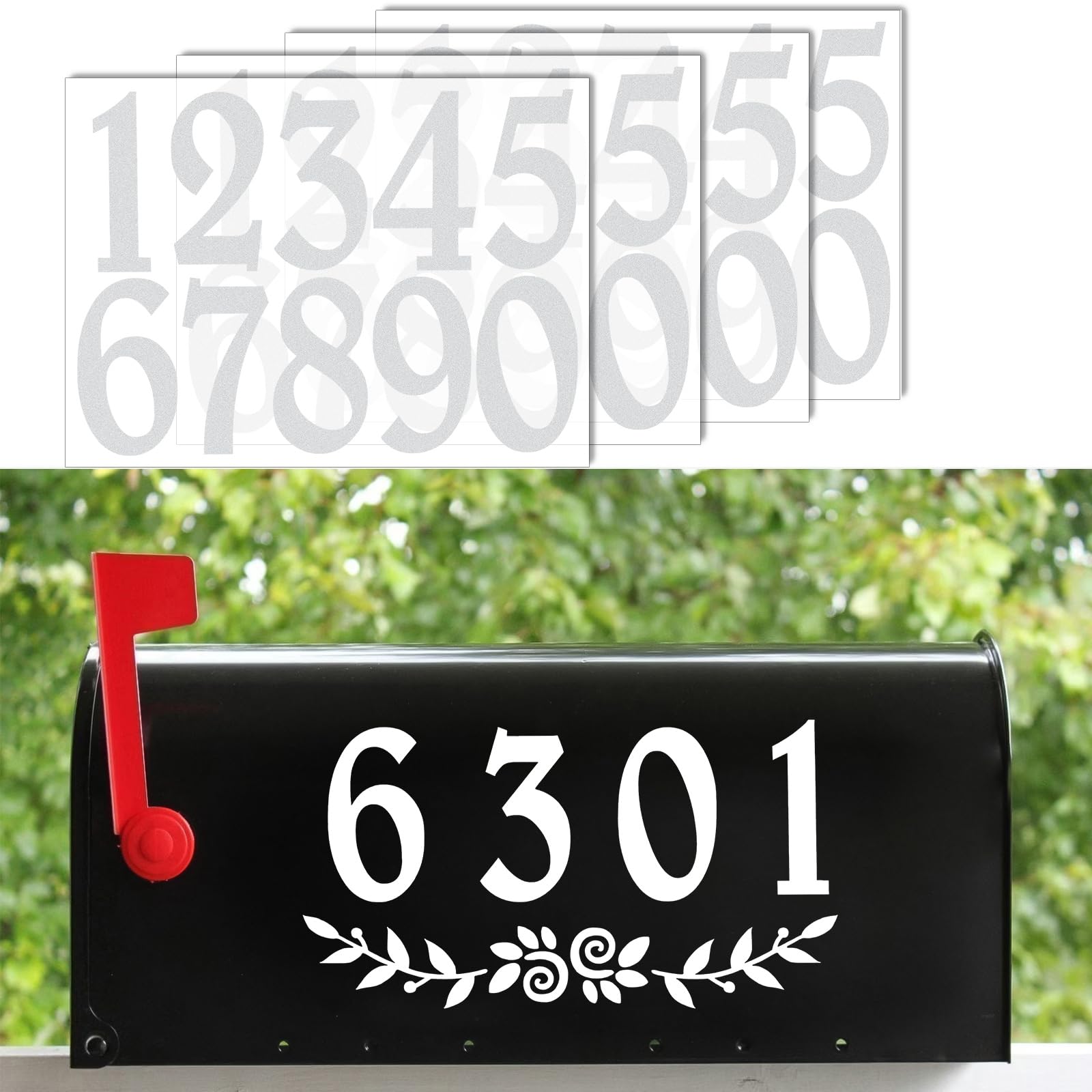 2 Inch Reflective White Mailbox Numbers Stickers, 4