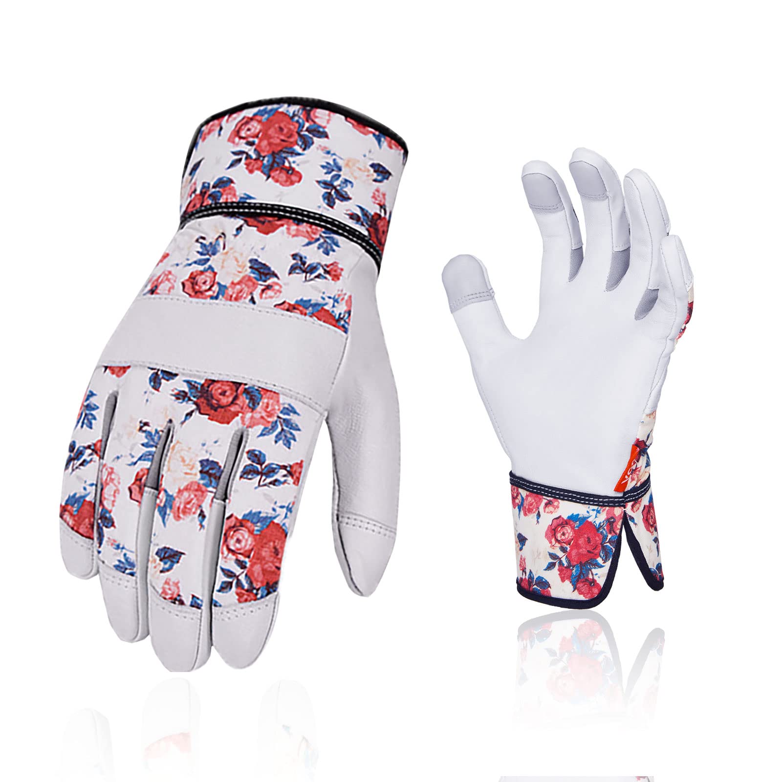 Vgo... Garening Gloves Women in Goat Leather, Work Gloves Gauntlet Thorn Proof for Yard Garden Agriculture, 1 pair