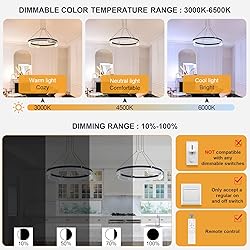 Benkut Modern LED Pendant Light Dimmable Black LED