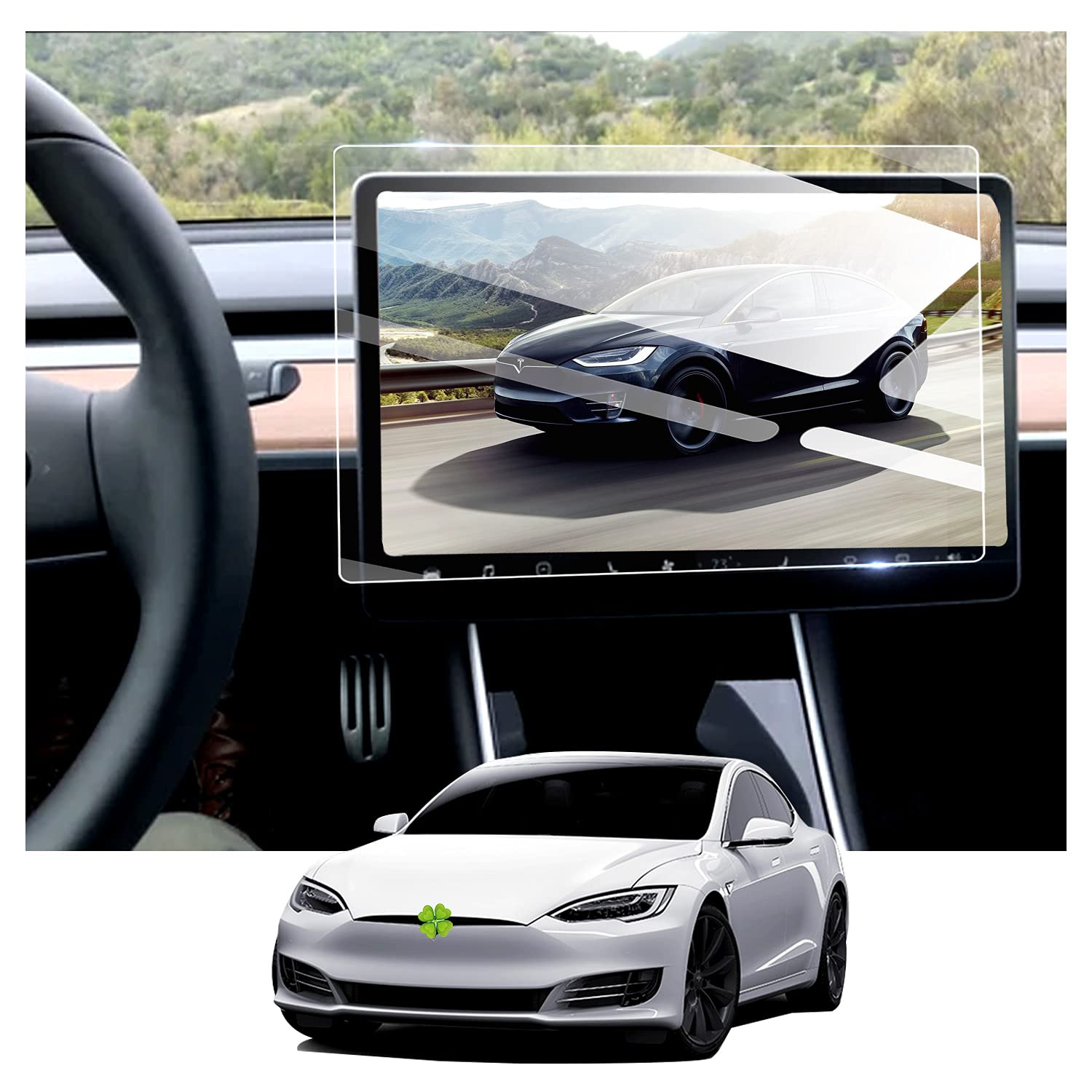 RUIYA Compatible with 15" Tesla Model 3 Model Y Navigation Screen Protector, Tempered Glass Protective Film Model 3 Screen Protector HD GPS Devices Touchscreen Protective Film Scratch-Resistant