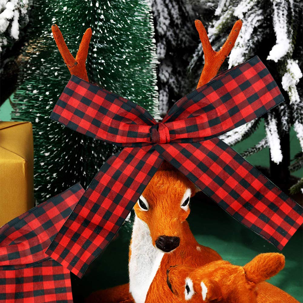 VGOODALL Buffalo Plaid Ribbon Decoration-25 Yards and 1.5 Inch Black Red Plaid Ribbon, Decorate Your House,Christmas Wreaths,Staircase and DIY Any Kind of Style You Like