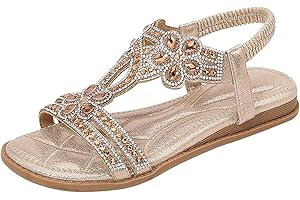 Sandals For Women Comfort With Elastic Ankle Strap Casual Bohemian Beach Shoes Fashion Crystal Floral Casual Shoes Open Toe L