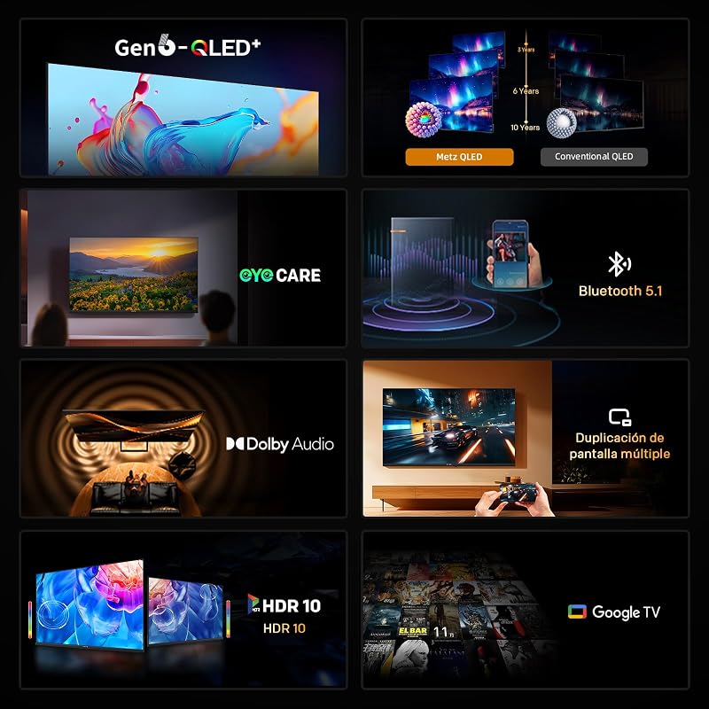 TV 40 Pulgadas Smart TV, Televisor 40” QLED, HDR10, Dolby Audio, Chromecast Integrado, WiFi, Bluetooth 5.1, HDMI 2.1, DVB-T2/S2/C, Ci+, 40MQH7000Y (Modelo 2026) — foto 2 de 8