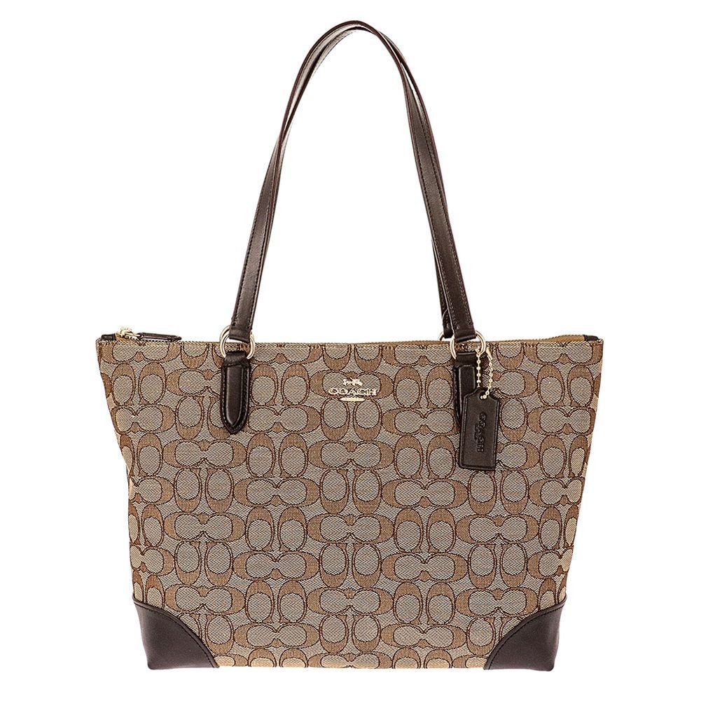 NWT Coach 29958 Outline Signature Zip Tote Jacquard handbag Khaki