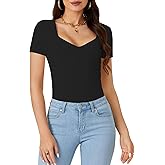 OPOIPIN Women's Sweetheart Neck Short Sleeve Slim Fit Basic T-Shirt Tee Top