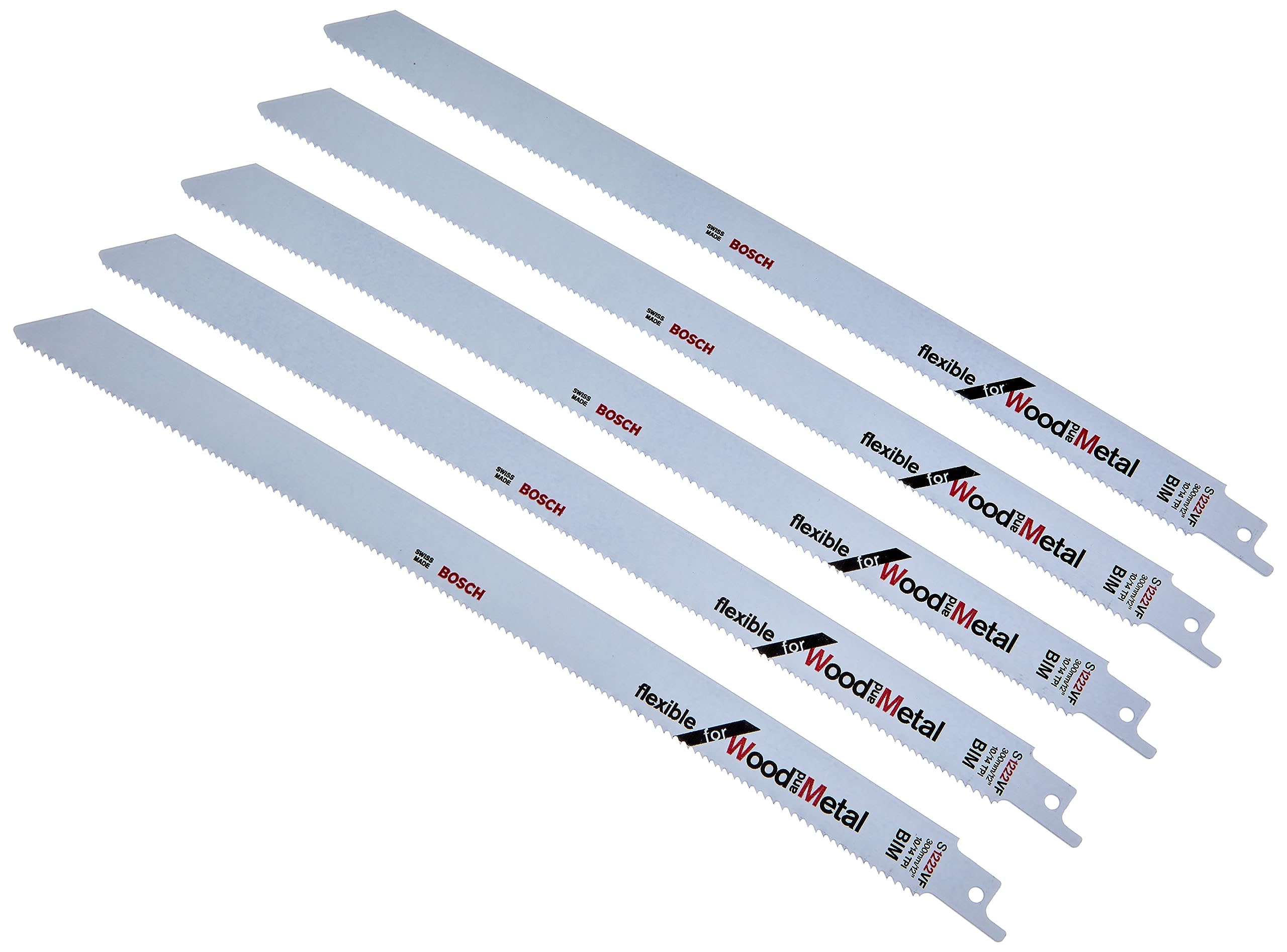 Bosch Professional 5 pieces Sabre Saw Blade S 1222 VF Flexible for Wood and Metal (Length 300 mm, sabre saw accessories)