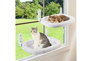 Zoratoo 2PC Cat Window Perch with Bolster Foldable Cat Hammock Cushion Bed for Window with Metal Frame, Large Suction Cups Co