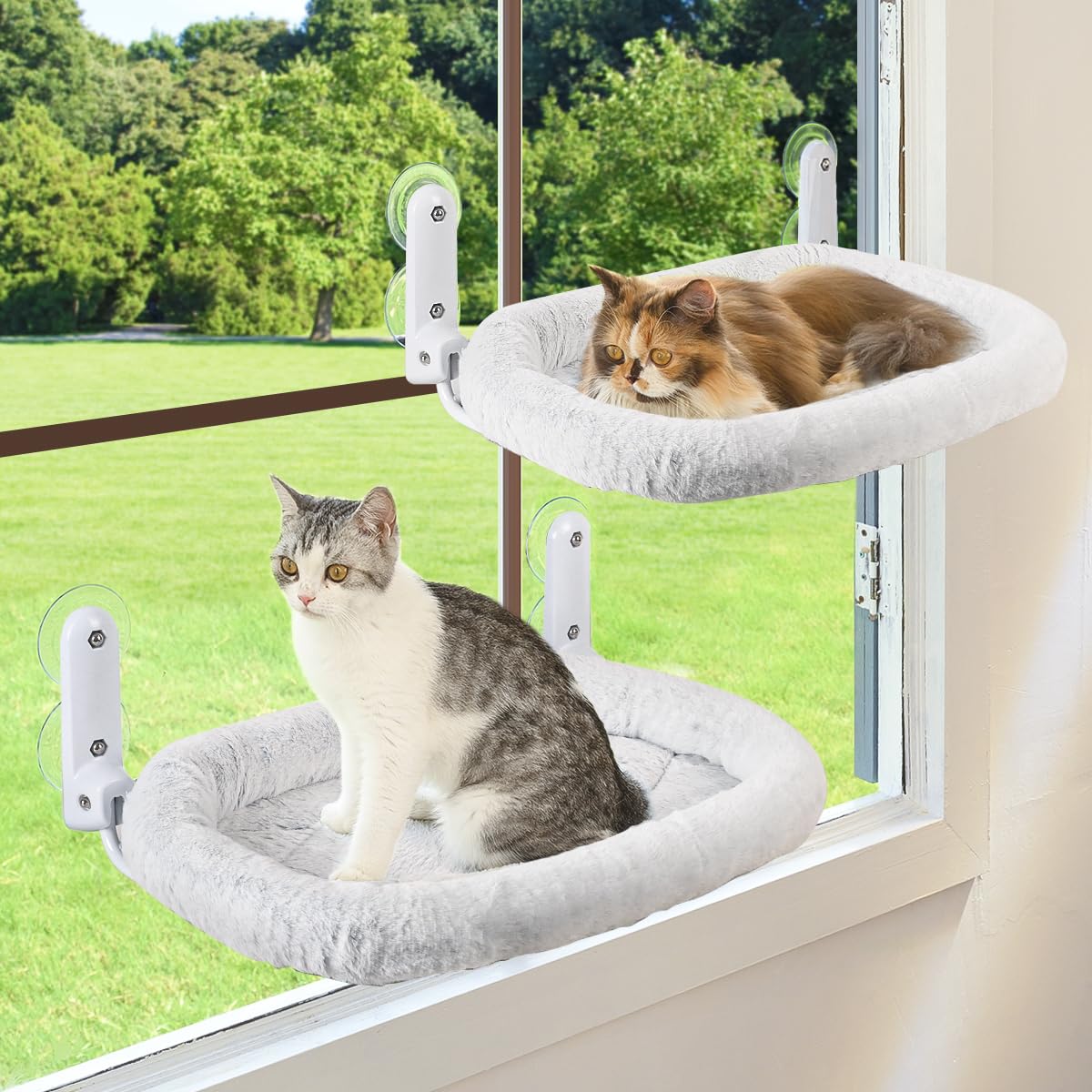 Photo 1 of *** MISSING PARTS ** Zoratoo 2PC Cat Window Perch with Bolster Foldable Cat Hammock Cushion Bed for Window with Metal Frame, Large Suction Cups Cordless Window Resting Seat for Indoor Cats (Cushion Bed, 2PC)