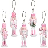 CynynYxy 5 PCS Christmas Nutcracker Ornament Set Wooden Nutcrackers Hanging Decoration Nutcracker Figures Christmas Decorations for Xmas Tree, Table Decor, Wall(Pink)
