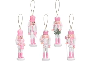 CynynYxy 5 PCS Christmas Nutcracker Ornament Set Wooden Nutcrackers Hanging Decoration Nutcracker Figures Christmas Decorations for Xmas Tree, Table Decor, Wall(Pink)