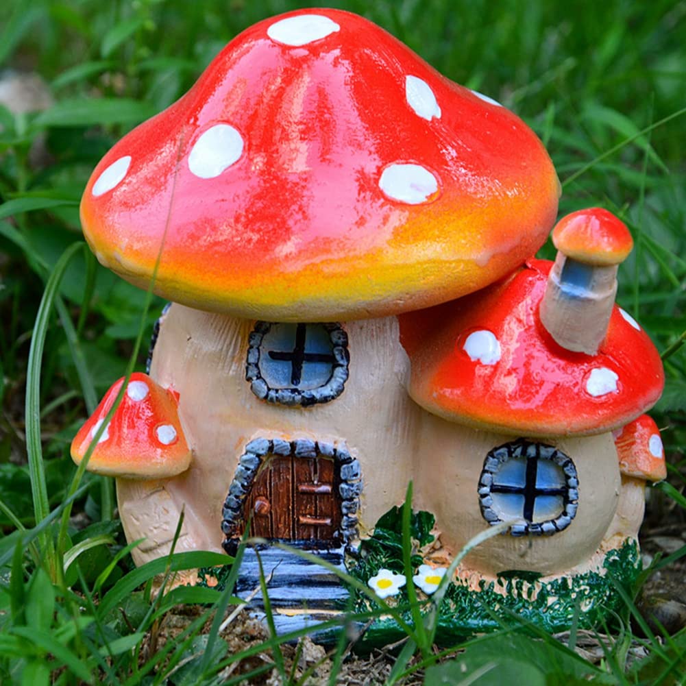 Resin Mushroom House Statue, Resin Mushroom House Garden Ornament, Resin Mushroom House for Fairy Garden