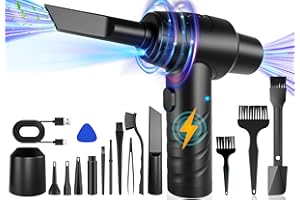 DIOWNER 120000RPM Electric Compressed Air Duster & Cordless Vacuum Cleaner 2 in 1 with 7800mAh Rechargeable Battery, Air Duster Can with 3 Gear & LED Light for Home Car PC Computer Keyboard (15 Accesory)