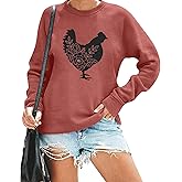 FASHGL Chicken Sweatshirt for Womens Funny Chicken Mom Long Sleeve Shirts Cute Farm Crewneck Pullover Tops