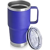 HASLE OUTFITTERS 20oz Tumbler with Handle & Lid, Insulated Stainless Steel Travel Mug, Leakproof Cup for Coffee, BPA-Free Double-Wall Vacuum Tumblers for Hot/Cold Drinks, Commuter, Gym, Office, Blue