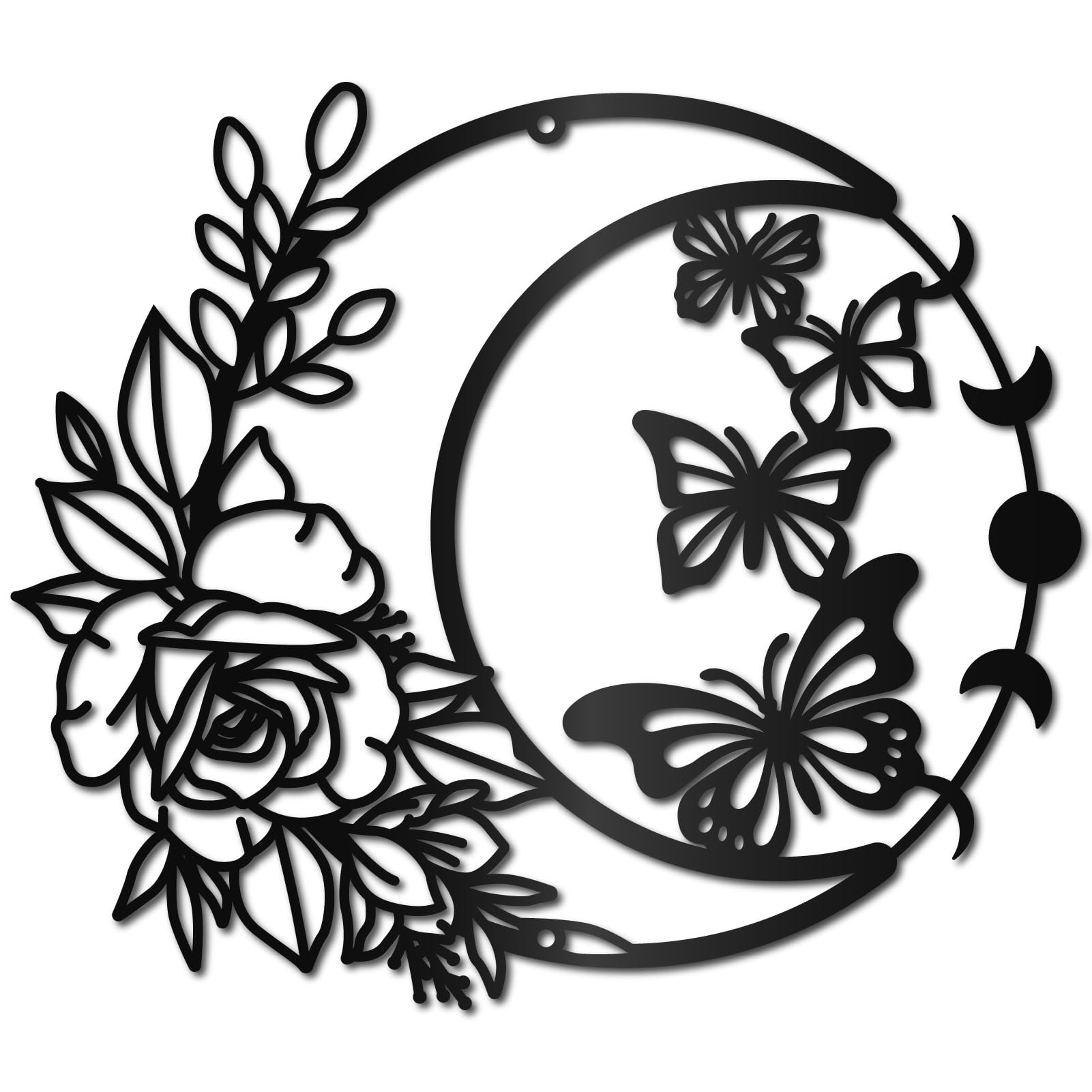 CREATCABIN Moon Rose Metal Wall Art Decor Black Butterfly Wall Hanging Decor Wall Art Hanging Silhouette Wall Art Ornament for Modern Farmhouse Rustic Home Office Garden Hotel Decoration 11.8x10.2Inch