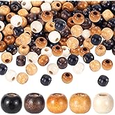 100 Pcs 9x10mm Large Hole Wooden Beads for Crafts, Natural Wood Hair Bead, Round Loose Spacer Beads for Macrame Necklace Bracelet DIY Craft Handmade Decor- 5 Colors