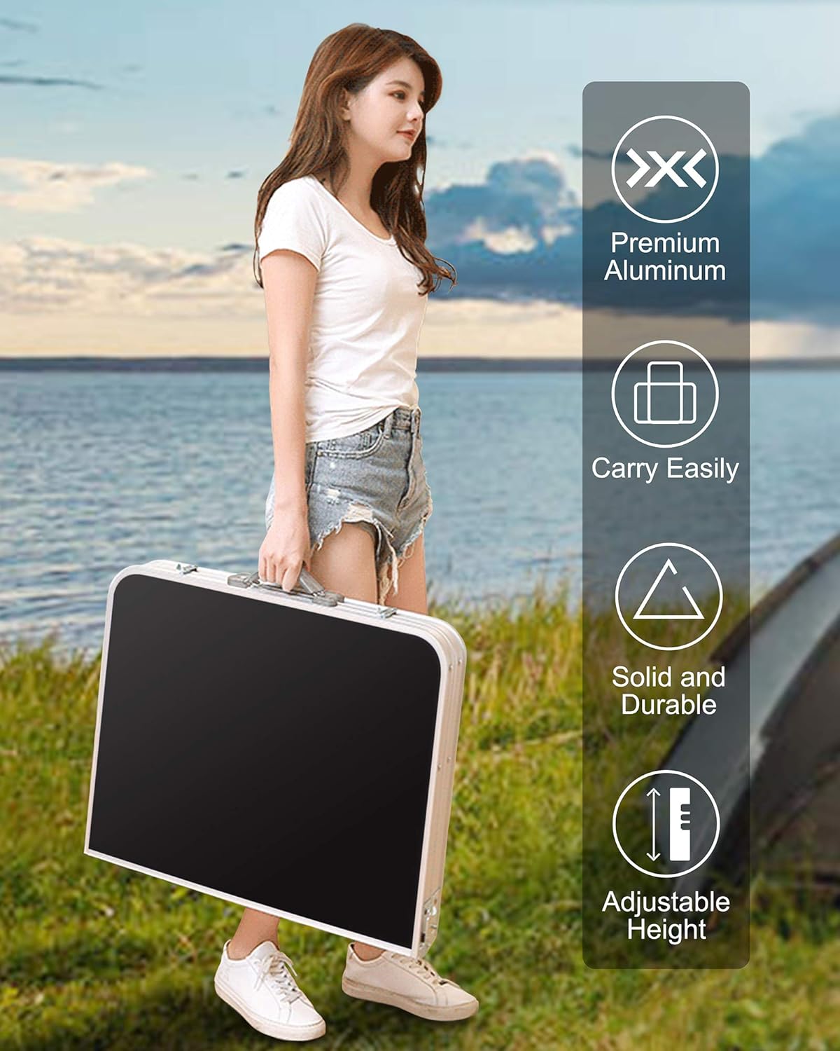 Folding Camping Table, FiveJoy 4 FT Aluminum Height Adjustable Lightweight Desk/w Portable Handle, Roll Up Top Weatherproof and Rust Resistant Table for Outdoor Picnic Beach Backyard, 47" x 24", Black: Kitchen & Dining