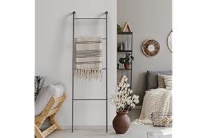 OUSHENG Blanket Ladder Decorative Towel Rack Holder for Bathroom, Wall Leaning Metal Drying Quilt Stand for Living Room Bedroom Farmhouse Home Decor, for Women Mom Mother Her Wife - Black