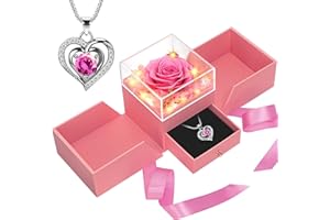 RIANEAN Birthday Gifts for Women, Preserved Rose with Necklace & LED Light in Gift Box, Eternal Flowers Rose Gifts for Women Wife Girlfriend, Women Gifts for Birthday, Anniversary, Christmas(Pink)